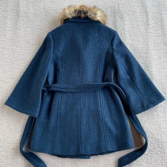 🔥NWT Laundry By Shelli Segal Wool Blend Double Breasted Faux Fur Collar Teal - Picture 4 of 13